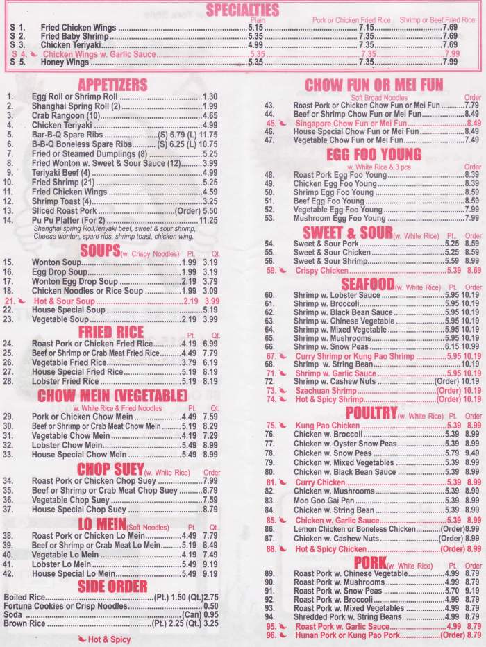 Spring Garden Menu Auburn Ny